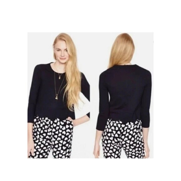 Kate Spade Black Ponte Knit Top 00 Long Sleeve Scallop Hem Zip Back Minimalist - Picture 12 of 12